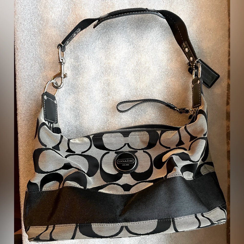 COACH Signature Canvas Shoulder Bag, black grey